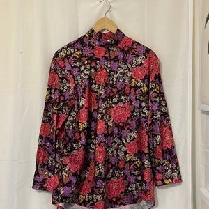 Zara Floral High Neck Satin Oversized Top